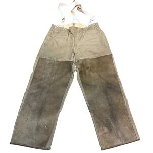 Vintage Skinner's Hunting Pants 38 Leather Front Brush Pants Suspenders Workwear